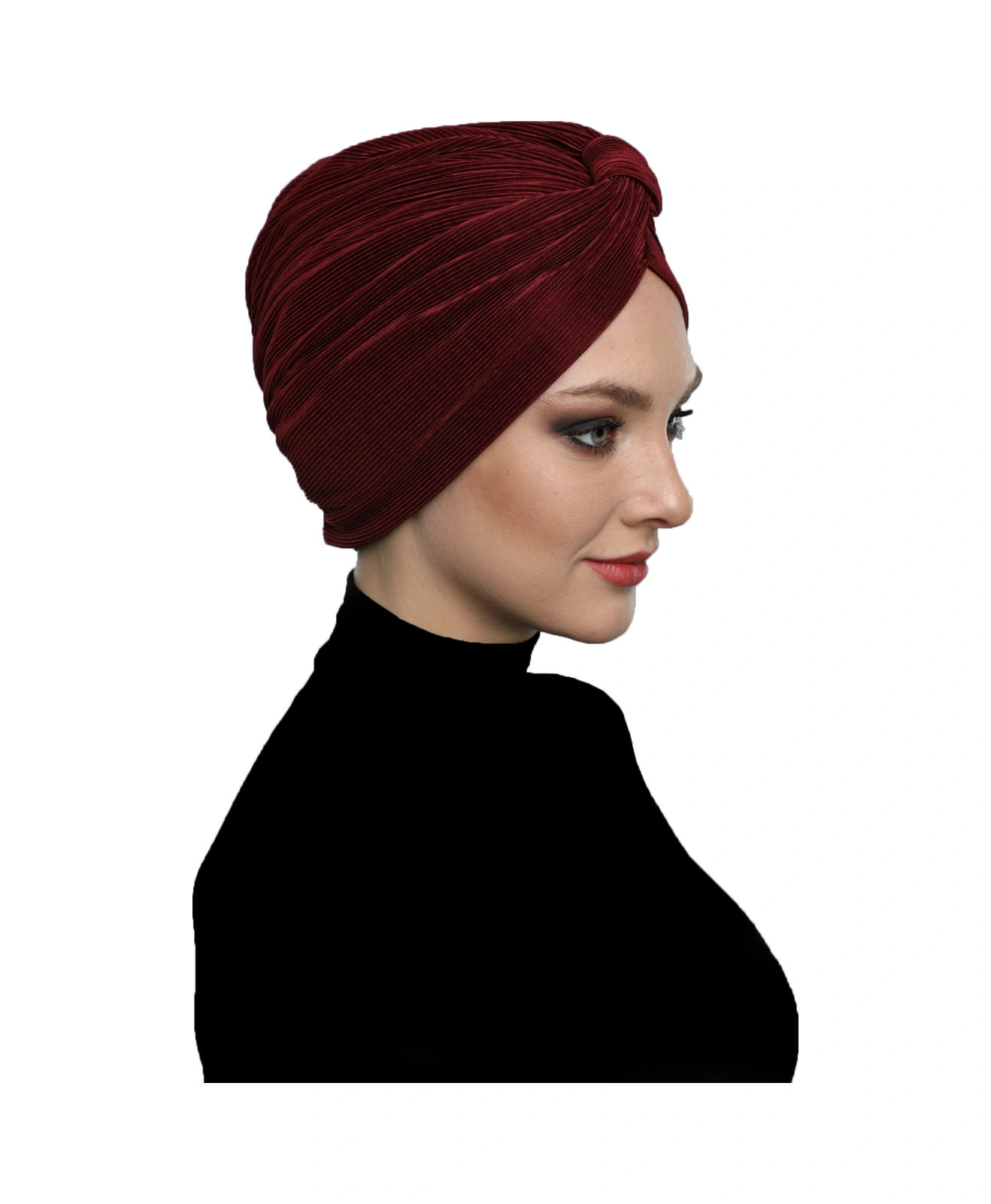 Çapraz Plise Bantlı Astarlı Bordo Hazır Türban Tesettür Havuz Bonesi Bordo