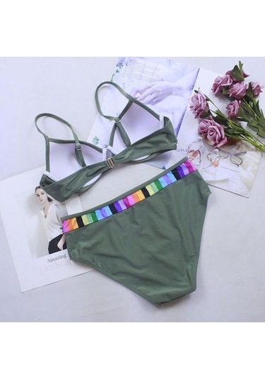 Yeni Yaz Kadın Bikini Seti Colorblock Yüksek Bel Yüzme Alt Rahat Kadın Beachwear Mayo Mayo İç Giyim Mavi