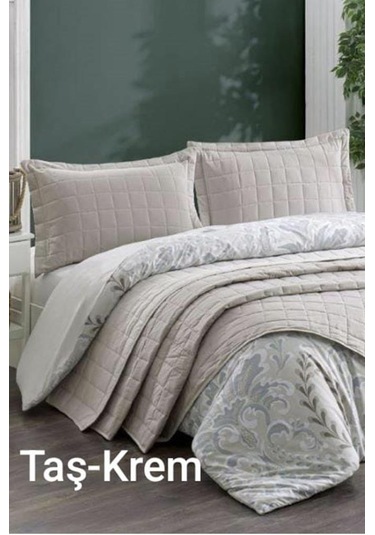 Kristal Casual 7 Parça Çift Taraflı Gelin Seti Taş - Krem Krem