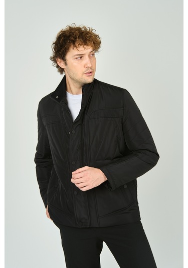 Lucas Erkek Fermuar Ve Çıtçıt Kapamalı Hakim Yaka Kaban 4785 Siyah Siyah