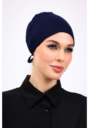 Kaymayan Silikonlu Dikişsiz Bone Lacivert - Kaymaz Kadın Tesettür Bağlamalı İç Bone Lacivert