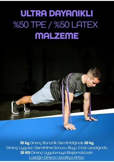 35 Kg Mor Barfiks Direnç Lastiği Extra Sert Gym Pilates Fitness Kas Geliştirme Bandı Mor