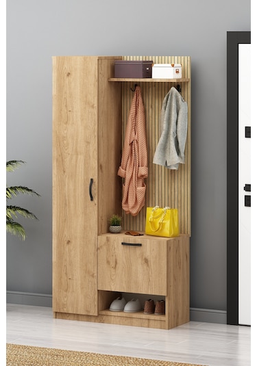 Lora Portmanto Tek Kapılı Vestiyer Ayakkabılık Meşe Meşe