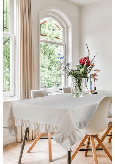 Naturel Fırfırlı Masa Örtüsü Vintage Krem