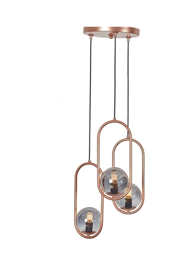 Luzarana Zenga 3 Lü Bakır Metal Gövde Füme Camlı Tasarım Lüx Avize Çok Renkli