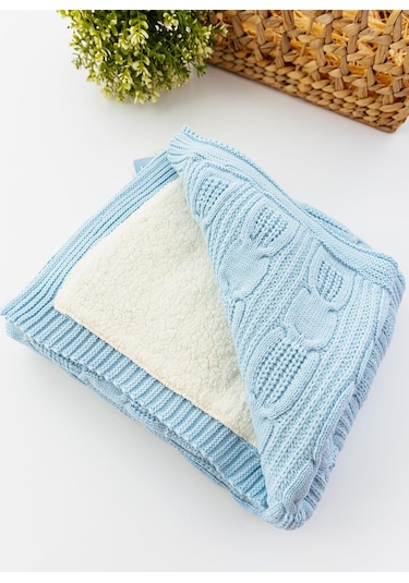 Ayıcık Figürlü Triko Bebek Battaniyesi Mavi