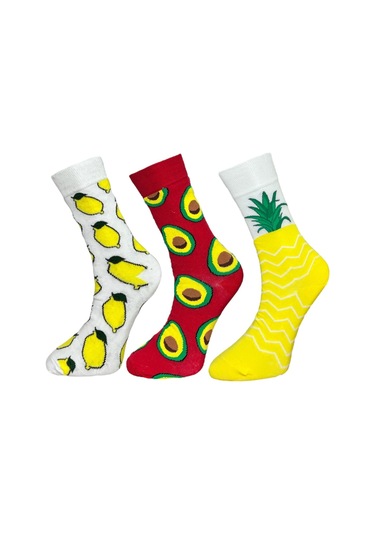3'lü Unısex Limon Avokado Ananas Tasarımlı Esnek Nem Alabilen Pamuklu Spor Soket Çoraplar Çok Renkli