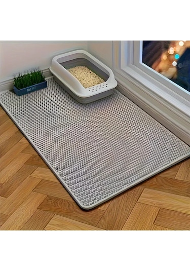 Honeybeeshop Büyük Boy Çift Katmanlı Eva Kedi Kumu Matı - Kaymaz Su Geçirmez Kolay Temizlenir Mavi Boyut L 55x75