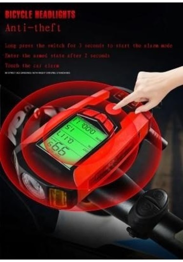 Forte Gt 3 In 1 Bisiklet El Feneri 5 Led Fonksiyonlu Km Sayaçlı Su Geçirmez Far Mavi