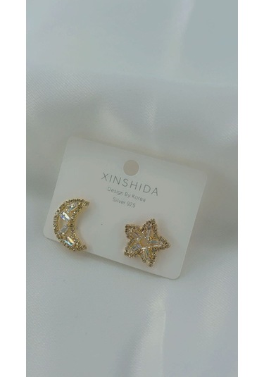 Kadın Ay Yıldız Model Küpe Gold Renk Gold