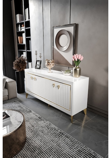 KLAS KONSOL MDF MEBRAN KAPAK BEYAZ GOLD