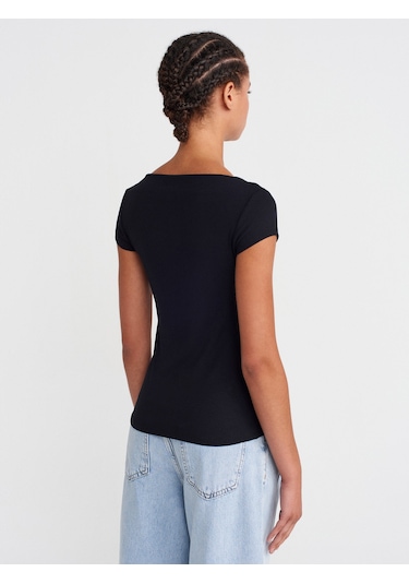 Dilvin 31855 Kayık Yaka T-shirt-siyah SIYAH