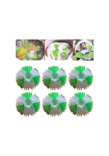 Aubyhe 6 Adet Yeşil 3.5cm Abs Çamaşır Makinesi Topları - Tüy Ve Kir Çıkarıcı, Çamaşırları Örgülenmeyen Tutar, Yeniden Kullanılabilir Beyaz - Yeşil