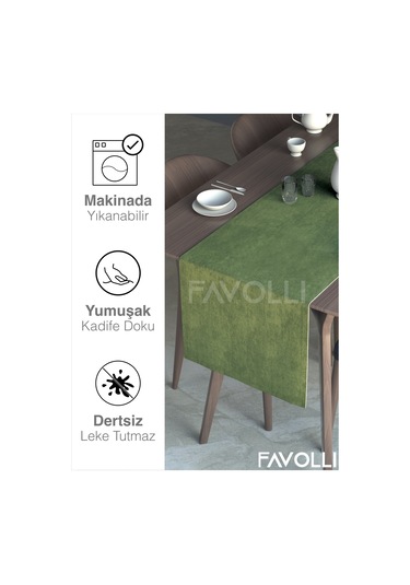 Zeytin Yaprağı Rengi Kadife Dokulu Runner Dream Series 40 X 140 Zeytin Yaprağı