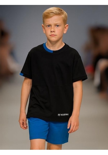 Marions Çocuk Basic Yaka Detaylı Oversize T-shirt-15955 SIYAH