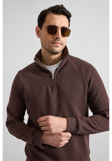 Süvari Koyu Kahve Regular Düz Yarım Balıkçı Yaka Sweatshirt Ssw2013700001-kh9 Koyu Kahverengi