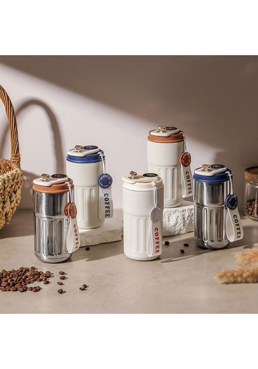 Fastbuy Akıllı Sıcaklık Ölçerli 450ml Paslanmaz Çelik Termos - Taşınabilir Ofis & Seyahat Kahve Bardağı Kahverengi Kahverengi