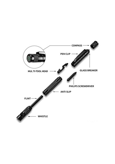 Pazly Çok Fonksiyonlu Kamp Kalemi: Pusula & Acil Durum Düdüğü, Alüminyum, 16cm, Çok Renkli, Outdoor Yardım Çok Renkli