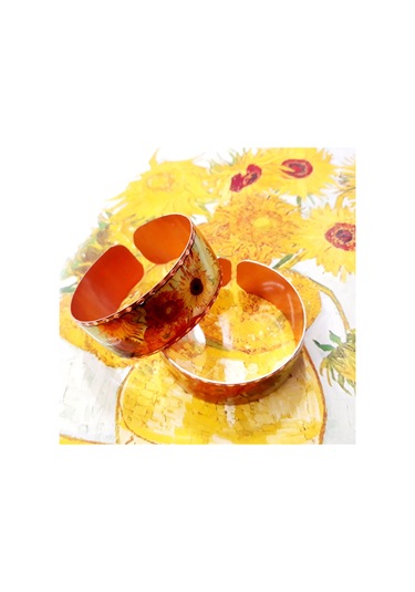 Copper Anatolian Van Gogh Sunflowers 1888 Bakır El İşçilikli Lüks Bilezik Altın