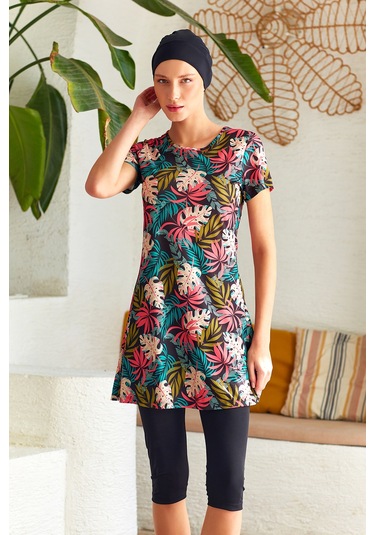 Kısa Kollu Yarı Kapalı Mayo 3601 Siyah Siyah