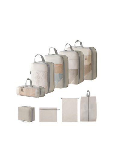 Tangshopping Seyahat Sıkıştırma Ağ Depolama Kitirice Wash Düz Bağcıklı Ayakkabı Çantası 9 Parçalı Set