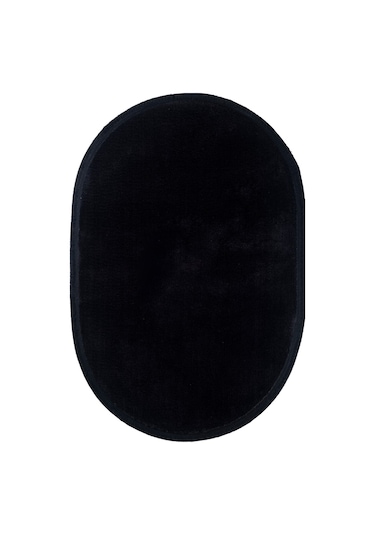 Vl Comfort Puffy Ponpon Saçak Peluş Yıkanabilir Siyah Yolluk Düz Saçak Oval