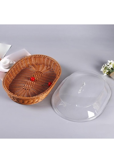 Magideal Suntek Kapaklı Hasır Dokuma Meyve Ekmek Sepeti 25 x 35 CM Çok Renkli