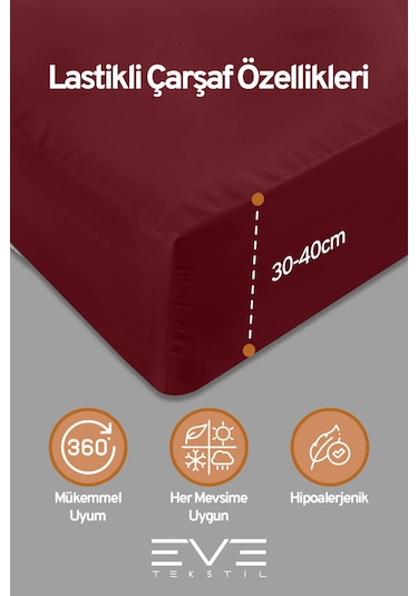 Eve Tekstil %100 Pamuk Ranforce Çarşaflı Yastık Ve Yorgan Kılıflı Çift Kişilik Nevresim Takımı 200x220 Cm Bordo