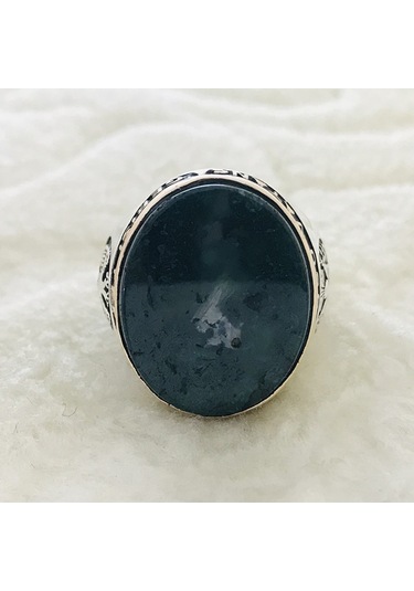 Koyu Yeşil Taşlı 925 Ayar Gümüş Erkek Yüzük