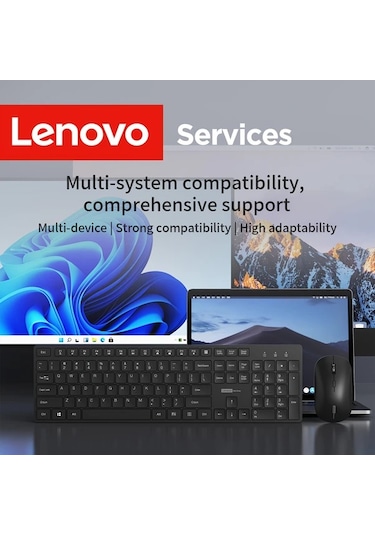 Techbloom Lenovo Kablosuz Klavye Ve Fare Seti Classic Black Hafif Taşınabilir Ofis Dizüstü Tablet 105 Tuş Diğer