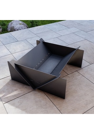 Kare Portatif Ateş Çukuru Çift Izgaralı Bahçeniz İçin Dekoratif Siyah