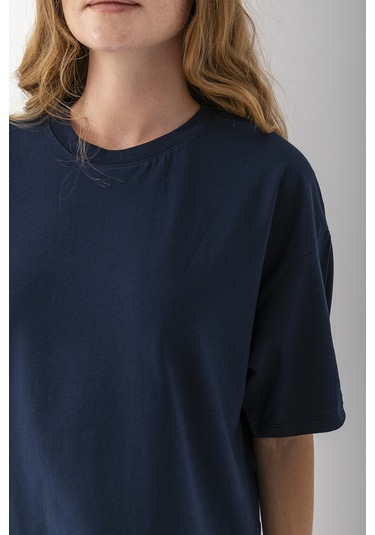 Giysa Kadın Bisiklet Yaka Düz Basic Pamuklu T-shirt Lacivert - 25501 Lacivert