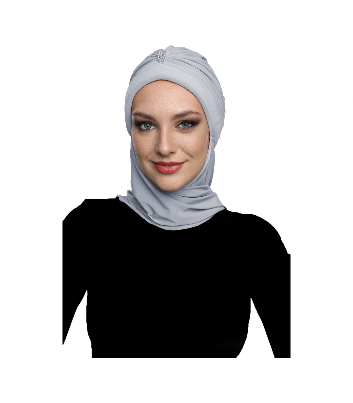 Incili Atkılı El Işi Inci Işlemeli Açık Gri Hazır Türban Tesettür Bone Açık Gri