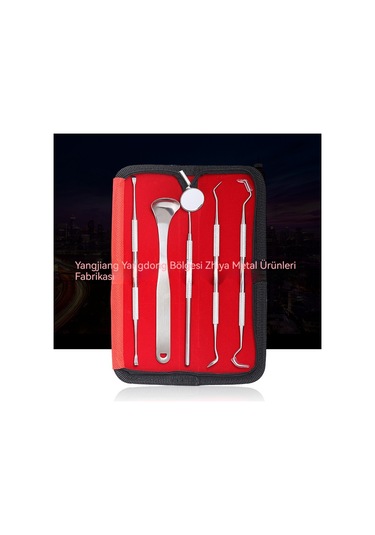 Diş Taşı Sökücü Ağız Bakım Aracı Endoskopik Tıbbi Prob Temizleme Diş Lekeleri Tartar Kırmızı Ve Siyah 5 Parçalı Dil Kazıyıcı