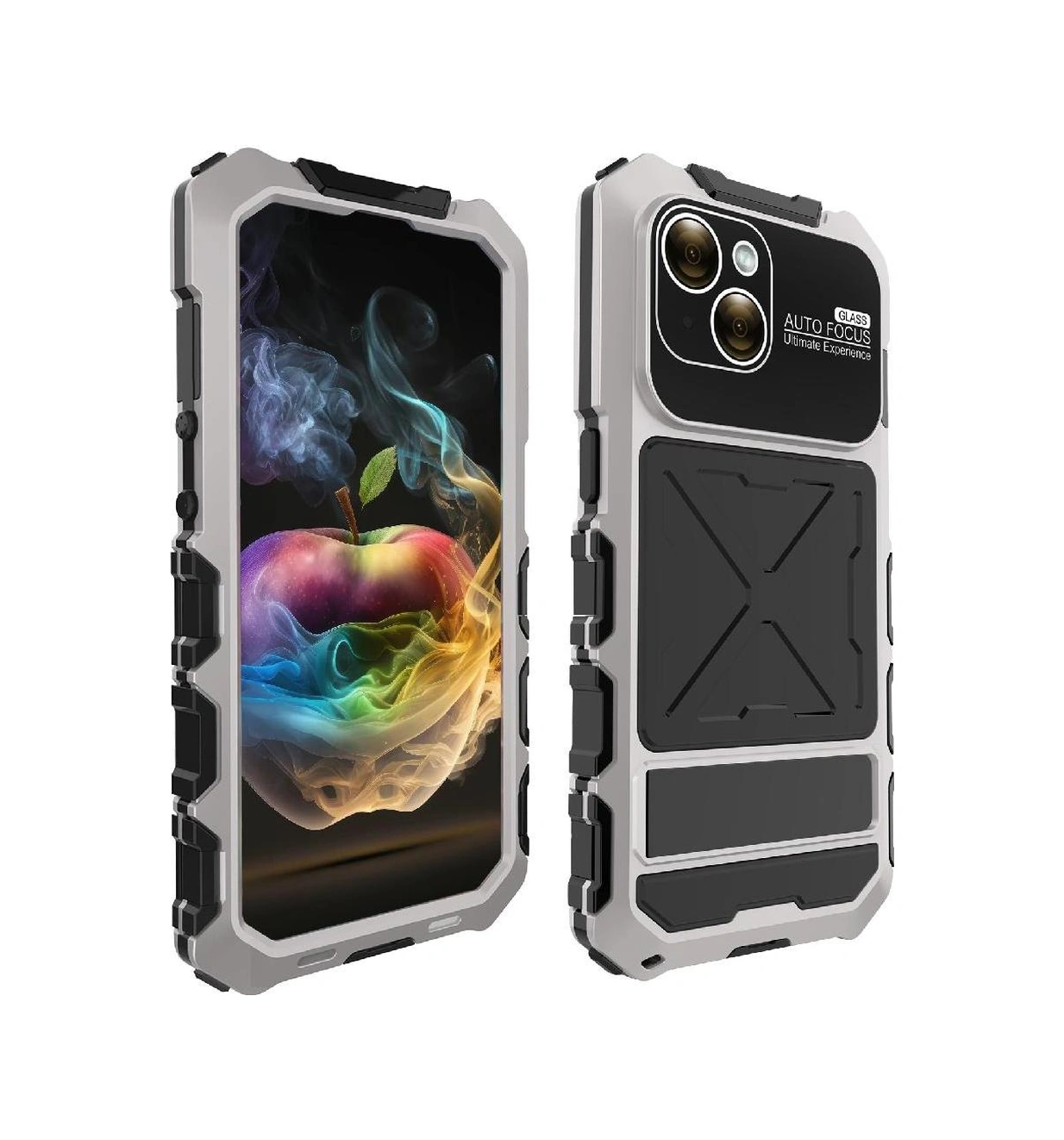 İphone 15 Plus İçin Metal Standlı Telefon Kılıfı Düşmeye Dayanıklı Kasa Şok Emici Silikonlu Destekleyici Koruma