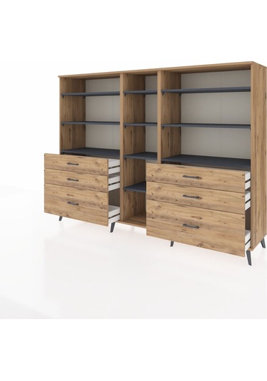 Hyperion Dolap 10 Raflı 6 Çekmeceli 220x44x163 Çam-antrasit/çam Çam-antrasit/çam