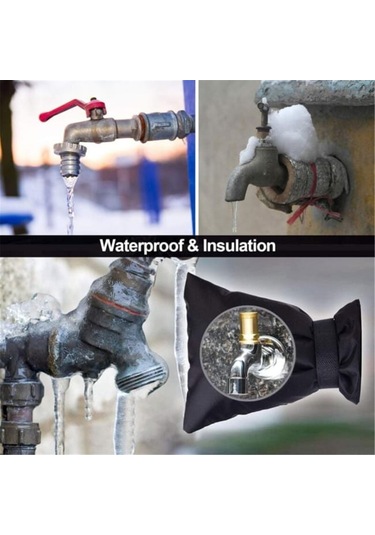 Vkemall Sıcaklık Koruyucu Musluk Koruması - Oxford Kumaş Dışarıdaki Su Boruları İçin Donma Engeli, Siyah 14x19cm, 2 Adet Paket
