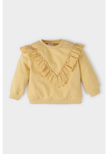 DeFacto Kız Bebek Bisiklet Yaka İçi Yumuşak Tüylü Sweatshirt D6678A524WNYL516 Sarı