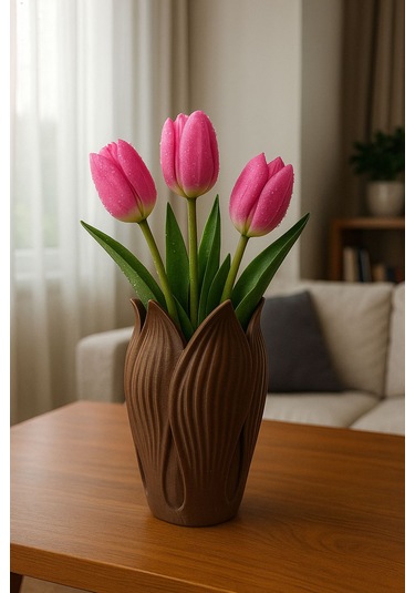 Lotus 3d Modern Tarz Dekoratif Vazo Kahverengi