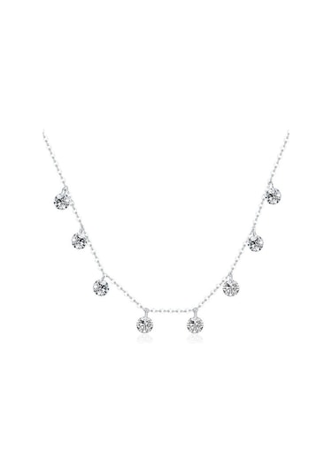 Wostu Otantik 925 Ayar Gümüş Küçük Zirkon Kolye Basit Tasarım Kolye Gümüş