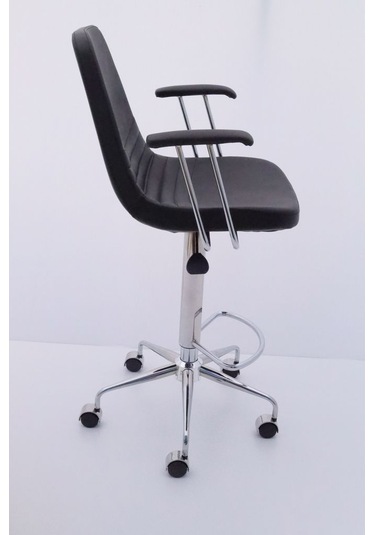 Rose Siyah Deri Tekerlekli Yüksek Bar Sandalyesi Çok Renkli