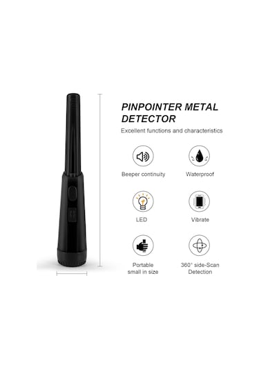 Lcd Ekran Metal Dedektörü Pinpointer El Pin Pointer Değnek Yetişkinler Çocuklar İçin Yaylı Tokalı Hazine Bulucu Probu Pilsiz - Siyah