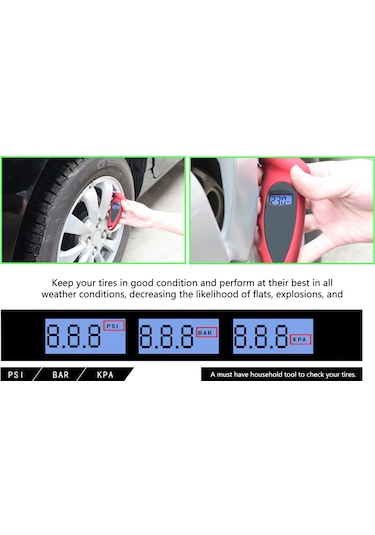 Suofeng Dijital Lastik Basınç Ölçer, Lcd Işıklı Ekran Ve Ayna, 4 Ölçüm Birimi Psı/bar/kgf/cm²/kpa , Ergonomik Tasarım