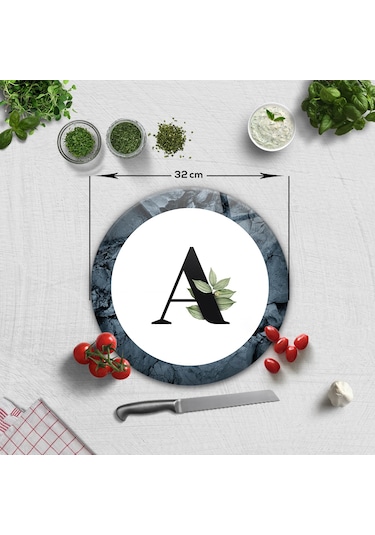 Decorita Cam Kesme Tahtası - Cam Kesme Tablası - Harfli Tasarım A Çap 32 CM