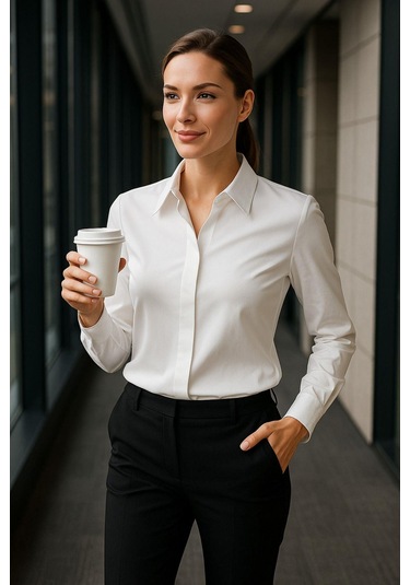 Kadın Ekru Gizli Düğme Detaylı Slim Fit Trend Krep Gömlek Çok Renkli