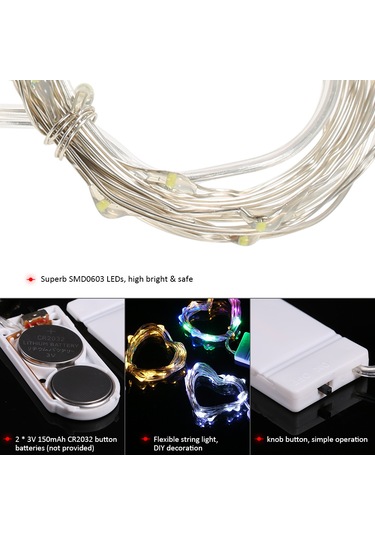 Neevoyu 2 Metre 20 Ledlı Taşınabilir Bakır Tel Işık Zinciri - Sıcak Beyaz Ambiyans, Ip65 Su Geçirmez Pil Yok Sıcak Beyaz