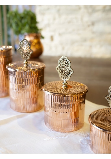 Bakır Baharat Takımı 4 Lü Tırtıklı Model Parlak Bakır