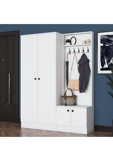 Rani Ea151 Modern Portmanto Raflı Askılı Ayakkabılık Vestiyer Beyaz