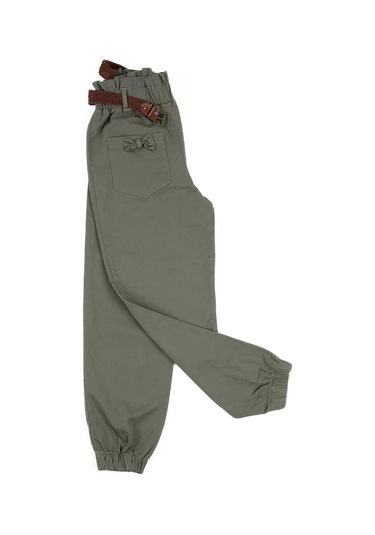 Kadın Kahverengi Kemerli Bel Lastikli Haki Pantolon Haki