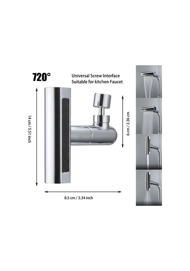 Xurunkeji Adet Gerçek Şelale Mutfak Musluğu Uzatma Adaptörü 720 Döner 4 Mod Çok Fonksiyonlu Şelale Basınçlı Bubbler, B GÜMÜŞ